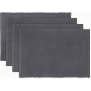 PurpleEssences Solid Ribbed Placemats 100% Cotton Place mats Set of 4, 13×19 Inch, Thick Durable Table Mats for Dining, Kitchen, or Farmhouse Tabletop Décor Christmas Holiday Winter – Forest Green(Mineral Gray)