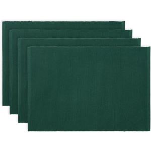 PurpleEssences Solid Ribbed Placemats 100% Cotton Place mats Set of 4, 13×19 Inch, Thick Durable Table Mats for Dining, Kitchen, or Farmhouse Tabletop Décor Christmas Holiday Winter – Forest Green(Forest Green)
