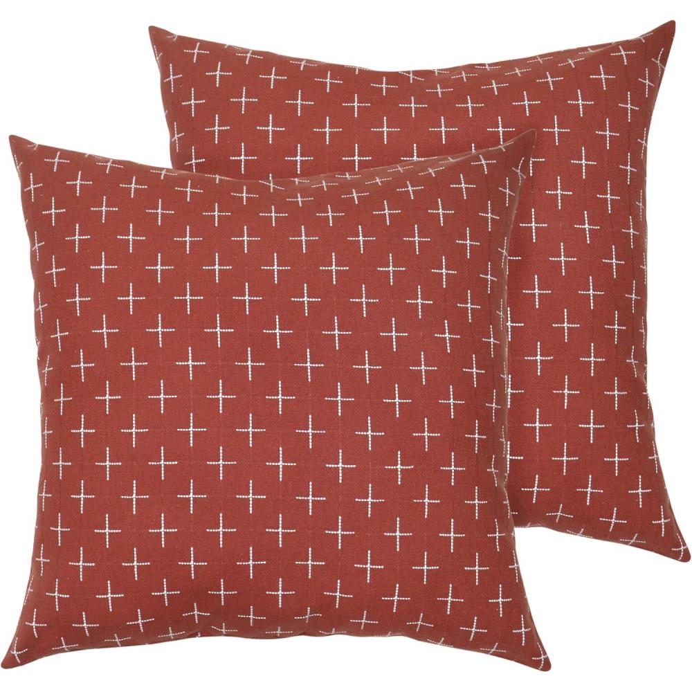 imagePurpleEssences Pack of 2 Cotton Pillow Covers Decorative Square Throw Pillowcase Soft Woven Textured Cushion Case for Sofa Bedroom Car Disoriented Checkers 20 x 20 Inches Rust18 x 18 Pack of 2