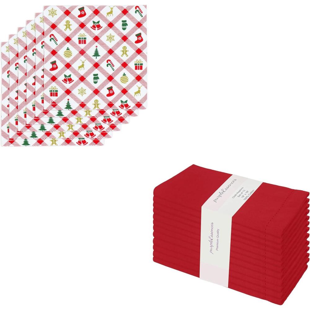 imagePurpleEssences Christmas Carnival Hemstitch Napkins Set of 6 ampamp Cloth Napkins Set of 1218 x 18 Inch Red