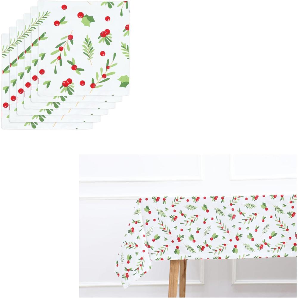 imagePurpleEssences Christmas Cloth Napkins Set of 6 18x18 Inch ampamp Tablecloth 60x104 inch Pack of 1100 Cotton  Mistletoe  White Red Green