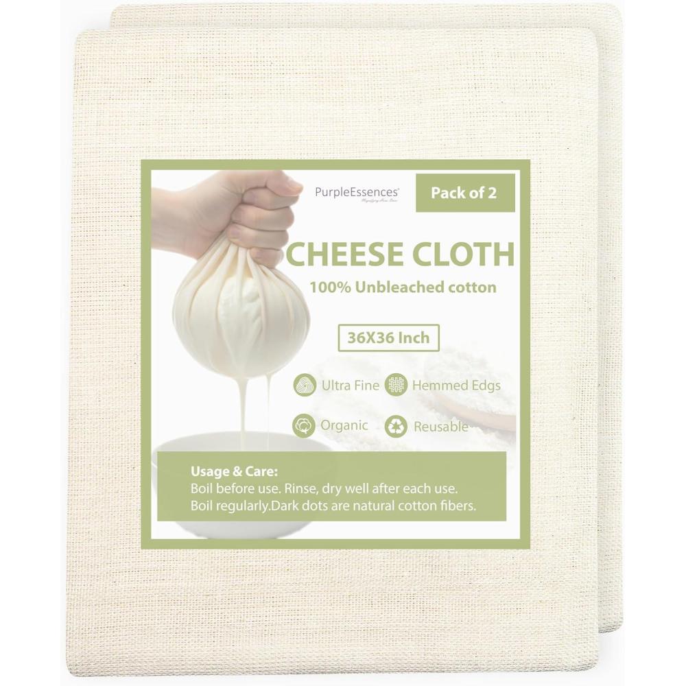imagePurpleEssences Cheese Cloths for Straining 36x36 Inch  Reusable Unbleached Cotton Cheesecloth with Hemmed Edge for Cooking Yogurt Nut Milk Broth ampamp Crafts  Natural Set of 436 x 36 Inch