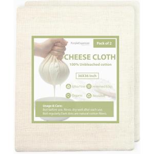 PurpleEssences Cheese Cloths for Straining 36×36 Inch – Reusable Unbleached Cotton Cheesecloth with Hemmed Edge for Cooking, Yogurt, Nut Milk, Broth & Crafts – Natural, Set of 4(36 x 36 Inch)