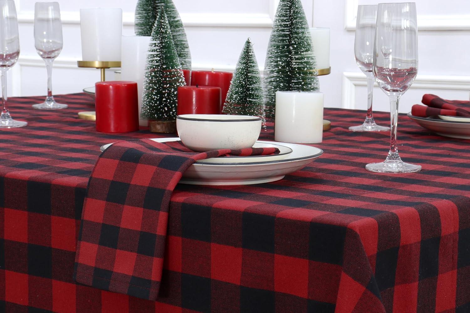 image:imagePurpleEssences Buffalo Plaid Cloth Napkins Mitered Corners Christmas Holiday Winter Gingham Check Dinner Napkin Set of 12100 Cotton 18x18 Inch Reusable Washable Multi ColorRed Black