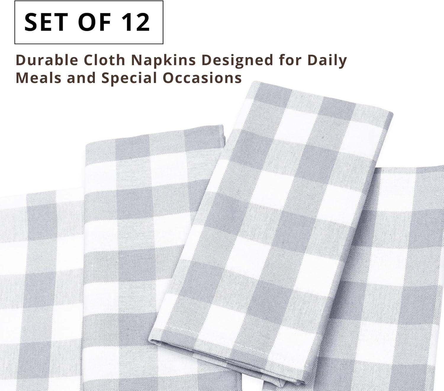 image:imagePurpleEssences Buffalo Plaid Cloth Napkins Mitered Corners Christmas Holiday Winter Gingham Check Dinner Napkin Set of 12100 Cotton 18x18 Inch Reusable Washable Multi ColorGrey White