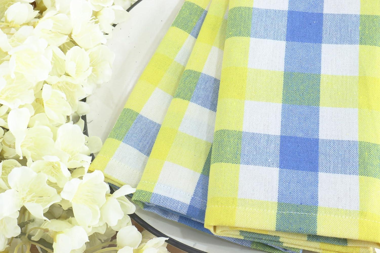 image:imagePurpleEssences Buffalo Plaid Cloth Napkins Mitered Corners Christmas Holiday Winter Gingham Check Dinner Napkin Set of 12100 Cotton 18x18 Inch Reusable Washable Multi ColorLight Blue Yellow White