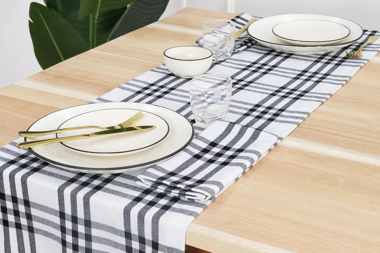 image:imagePurpleEssences Buffalo Plaid Cloth Napkins Mitered Corners Christmas Holiday Winter Gingham Check Dinner Napkin Set of 12100 Cotton 18x18 Inch Reusable Washable Multi ColorHomestead Plaid BlackWhite