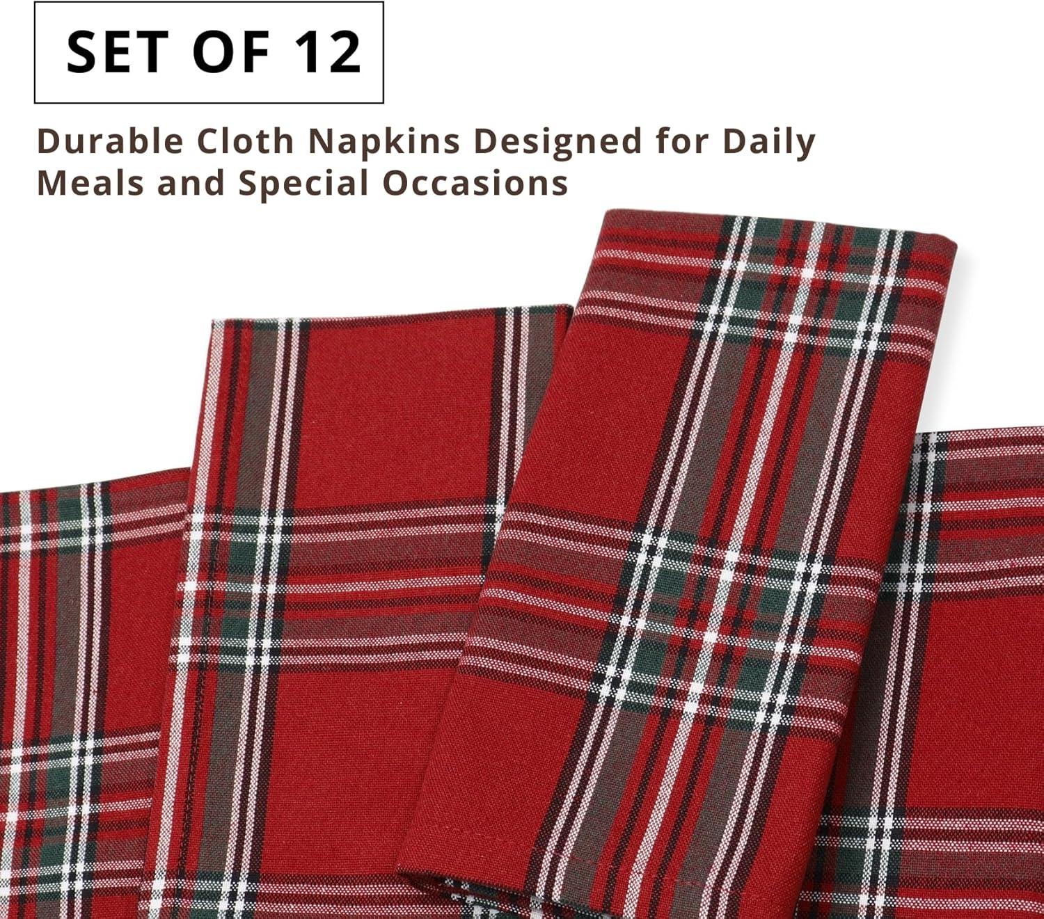 image:imagePurpleEssences Buffalo Plaid Cloth Napkins Mitered Corners Christmas Holiday Winter Gingham Check Dinner Napkin Set of 12100 Cotton 18x18 Inch Reusable Washable Multi ColorTartan Plaid RedGreen