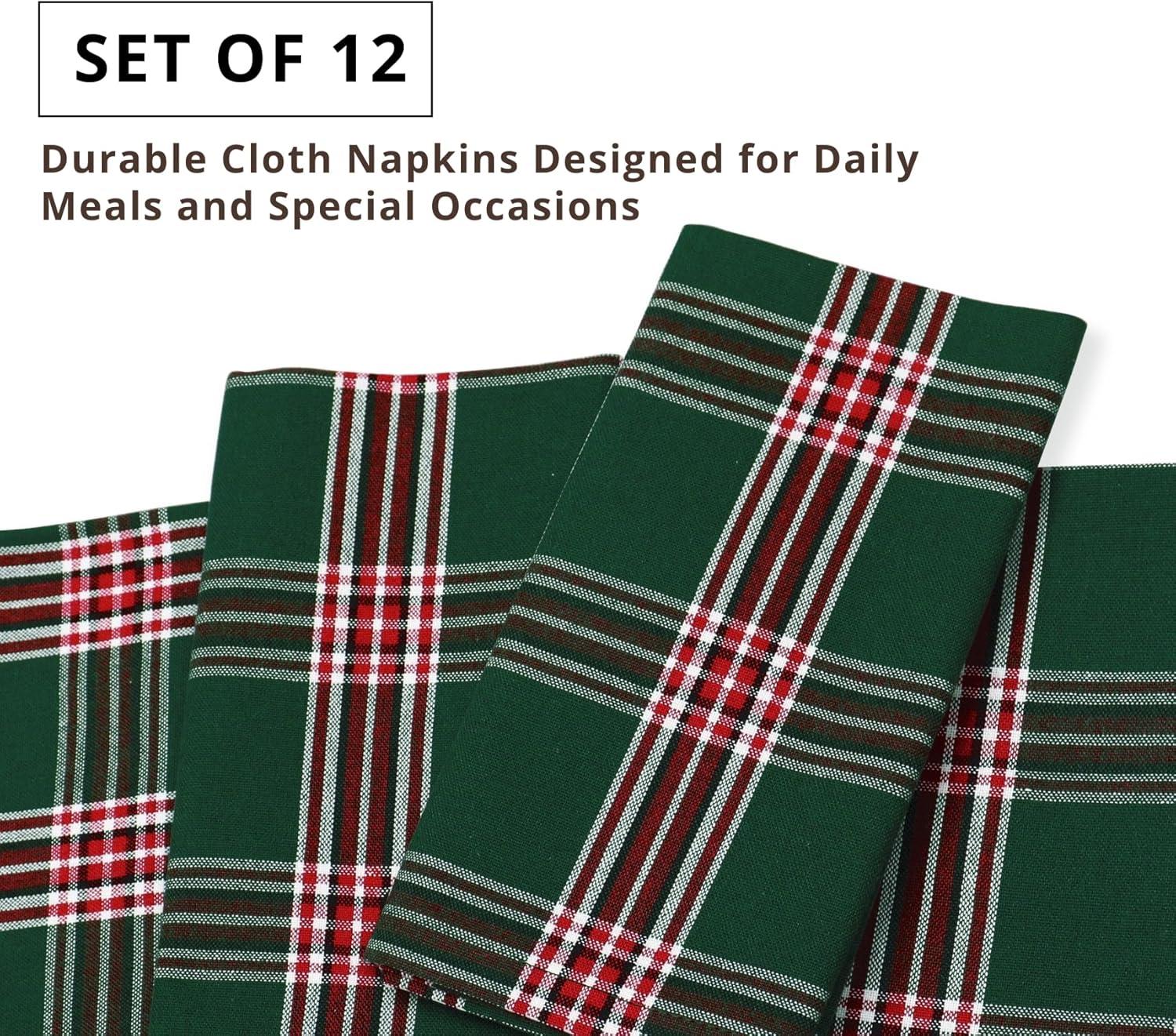 image:imagePurpleEssences Buffalo Plaid Cloth Napkins Mitered Corners Christmas Holiday Winter Gingham Check Dinner Napkin Set of 12100 Cotton 18x18 Inch Reusable Washable Multi ColorTartan Plaid Green