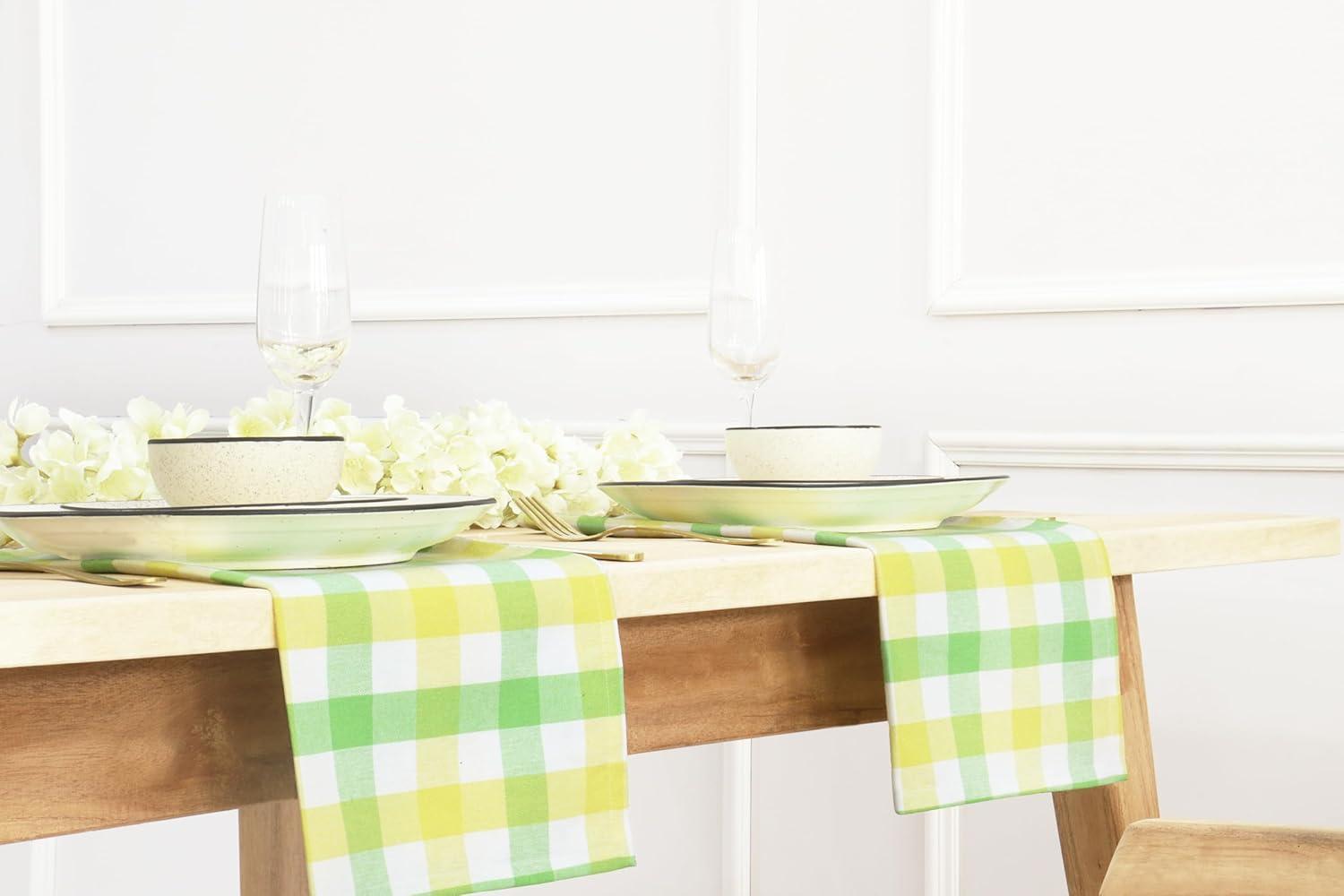 image:imagePurpleEssences Buffalo Plaid Cloth Napkins Mitered Corners Christmas Holiday Winter Gingham Check Dinner Napkin Set of 12100 Cotton 18x18 Inch Reusable Washable Multi ColorYellow Green White