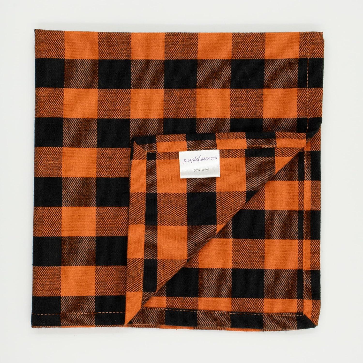 image:imagePurpleEssences Buffalo Plaid Cloth Napkins Mitered Corners Christmas Holiday Winter Gingham Check Dinner Napkin Set of 12100 Cotton 18x18 Inch Reusable Washable Multi ColorOrange Black