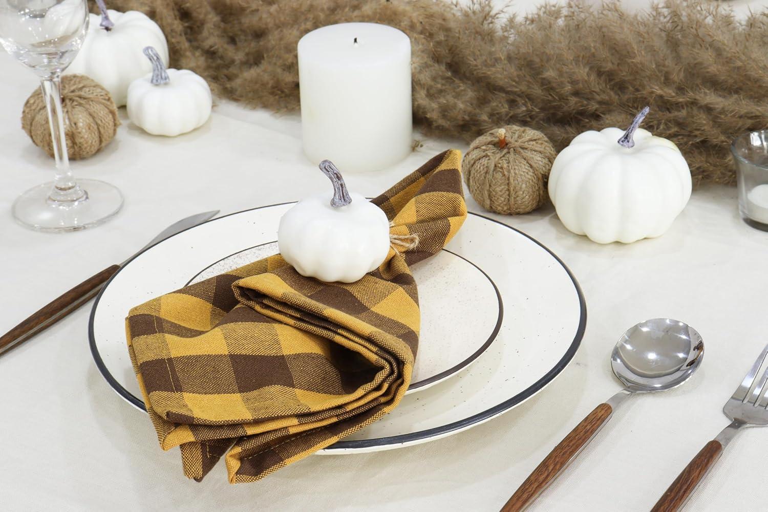 image:imagePurpleEssences Buffalo Plaid Cloth Napkins Mitered Corners Christmas Holiday Winter Gingham Check Dinner Napkin Set of 12100 Cotton 18x18 Inch Reusable Washable Multi ColorGolden Yellow Nut Brown