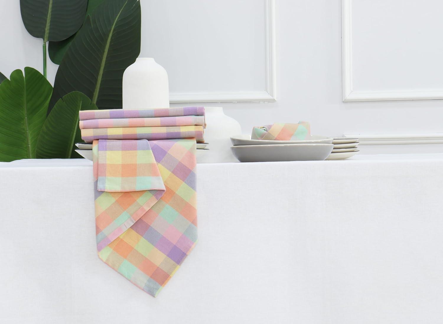 image:imagePurpleEssences Buffalo Plaid Cloth Napkins Mitered Corners Christmas Holiday Winter Gingham Check Dinner Napkin Set of 12100 Cotton 18x18 Inch Reusable Washable Multi ColorEaster
