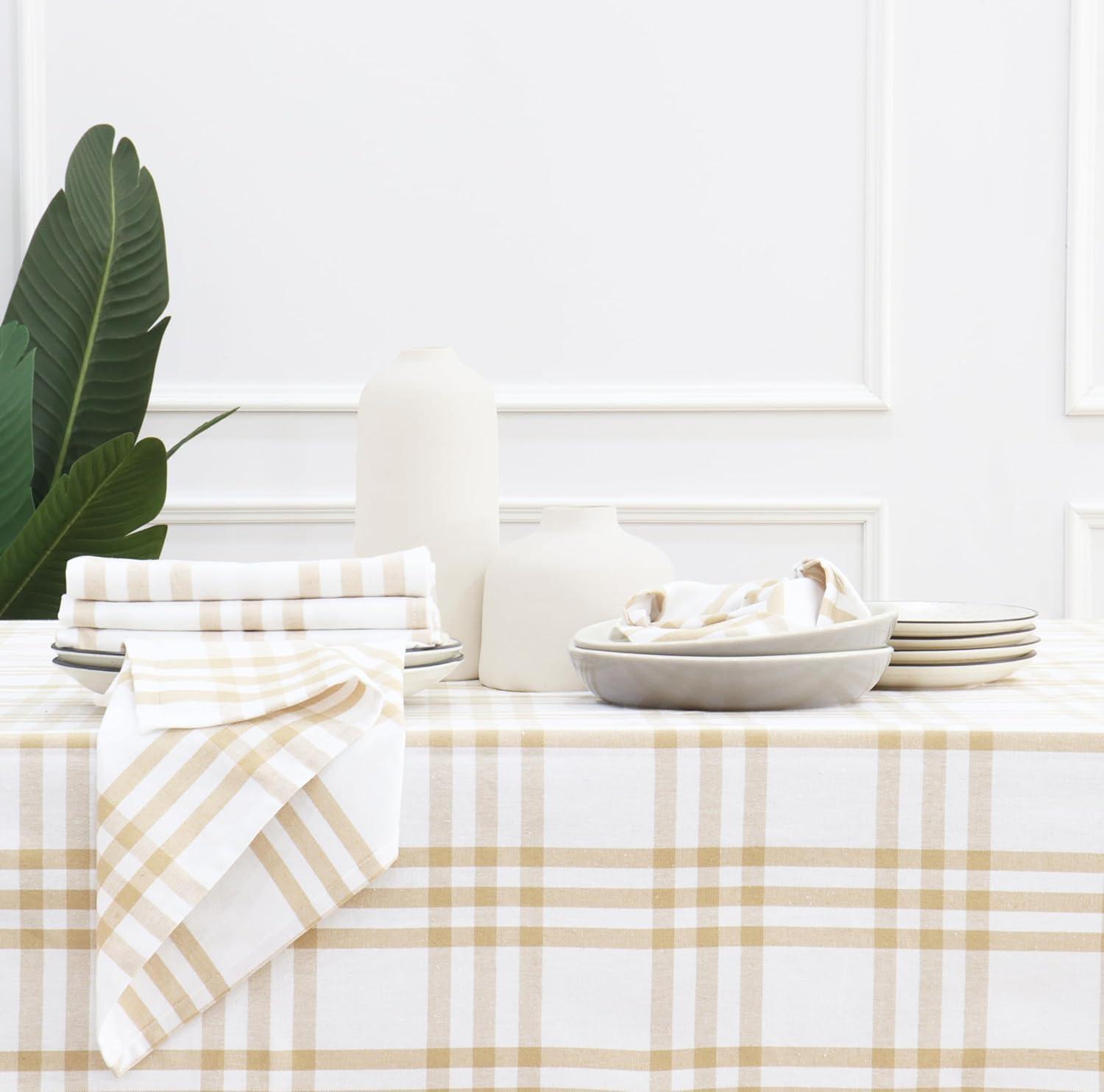 image:imagePurpleEssences Buffalo Plaid Cloth Napkins Mitered Corners Christmas Holiday Winter Gingham Check Dinner Napkin Set of 12100 Cotton 18x18 Inch Reusable Washable Multi ColorHomestead Plaid BeigeWhite