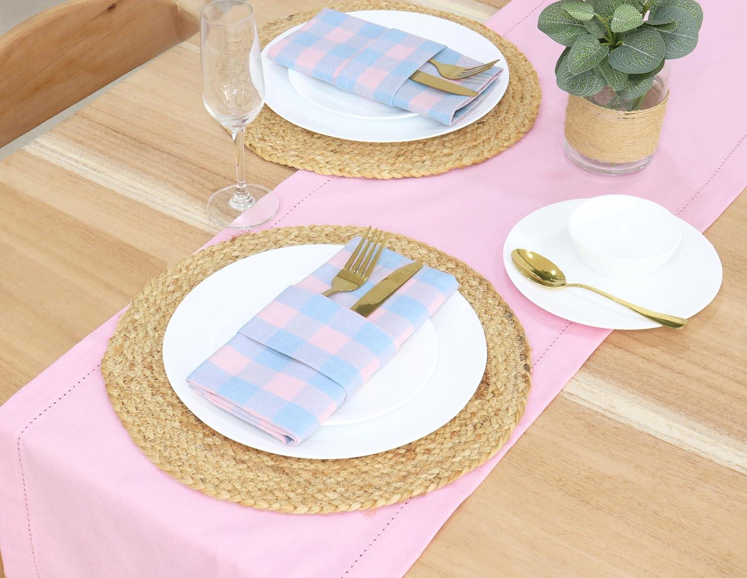 image:imagePurpleEssences Buffalo Plaid Cloth Napkins Mitered Corners Christmas Holiday Winter Gingham Check Dinner Napkin Set of 12100 Cotton 18x18 Inch Reusable Washable Multi ColorLight Blue Blush Pink
