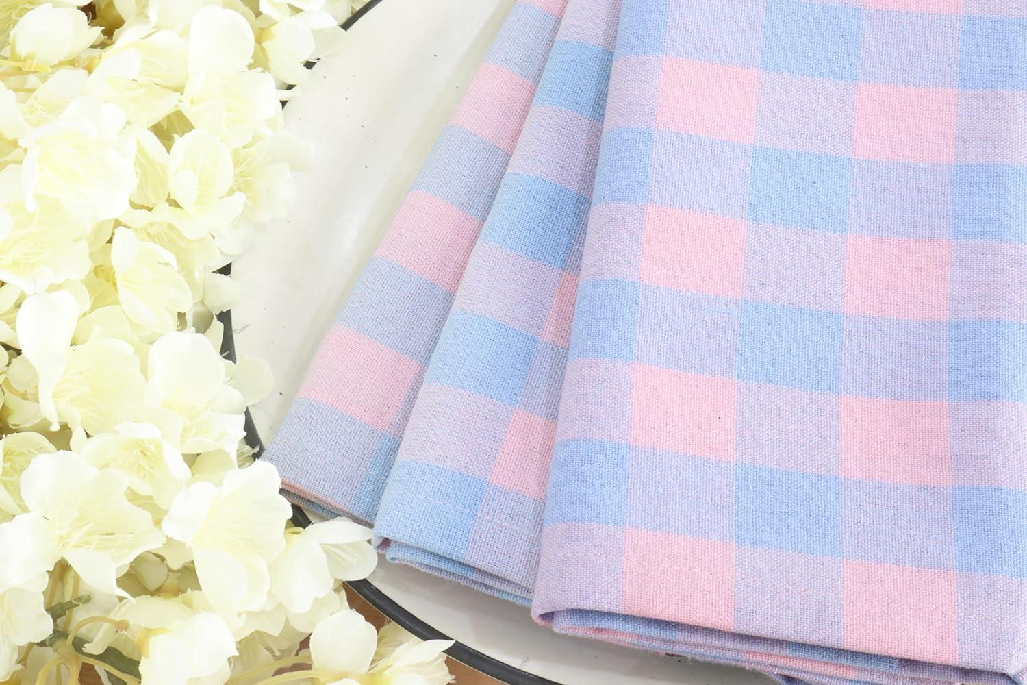 image:imagePurpleEssences Buffalo Plaid Cloth Napkins Mitered Corners Christmas Holiday Winter Gingham Check Dinner Napkin Set of 12100 Cotton 18x18 Inch Reusable Washable Multi ColorLight Blue Blush Pink