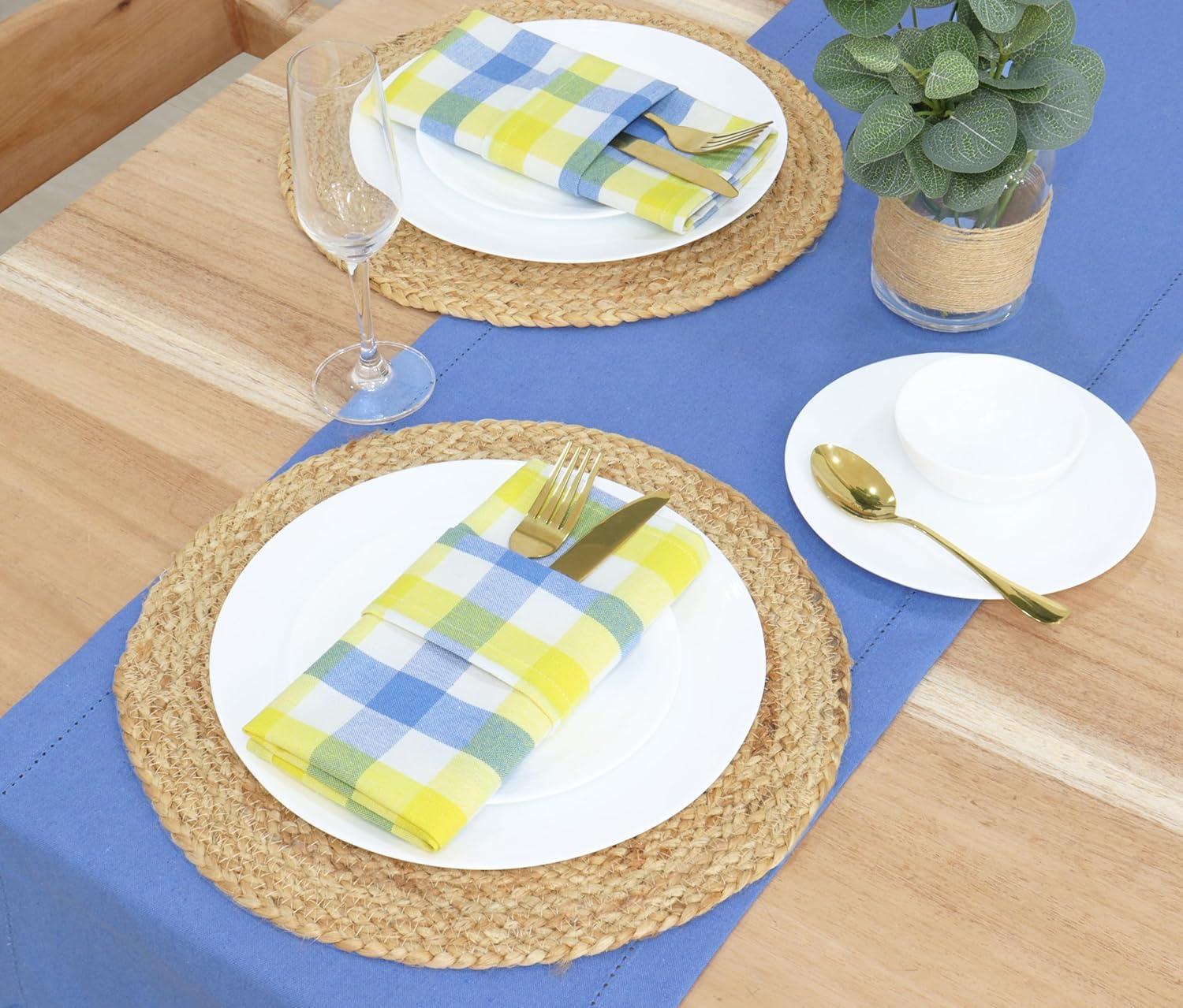 image:imagePurpleEssences Buffalo Plaid Cloth Napkins Mitered Corners Christmas Holiday Winter Gingham Check Dinner Napkin Set of 12100 Cotton 18x18 Inch Reusable Washable Multi ColorLight Blue Yellow White