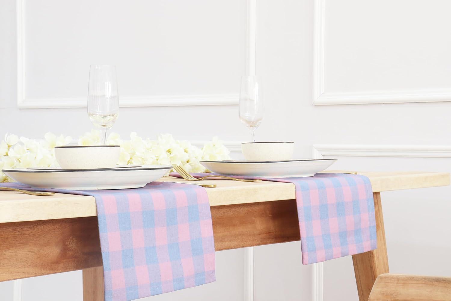 image:imagePurpleEssences Buffalo Plaid Cloth Napkins Mitered Corners Christmas Holiday Winter Gingham Check Dinner Napkin Set of 12100 Cotton 18x18 Inch Reusable Washable Multi ColorLight Blue Blush Pink