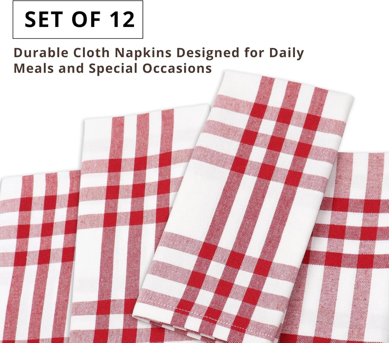 image:imagePurpleEssences Buffalo Plaid Cloth Napkins Mitered Corners Christmas Holiday Winter Gingham Check Dinner Napkin Set of 12100 Cotton 18x18 Inch Reusable Washable Multi ColorHomestead Plaid RedWhite