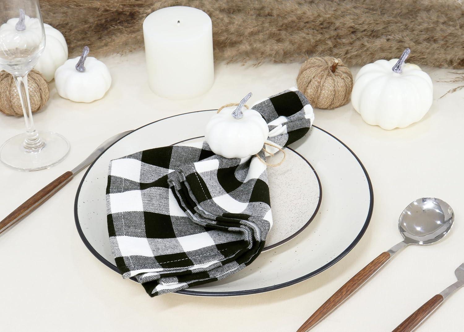 image:imagePurpleEssences Buffalo Plaid Cloth Napkins Mitered Corners Christmas Holiday Winter Gingham Check Dinner Napkin Set of 12100 Cotton 18x18 Inch Reusable Washable Multi ColorBlack White