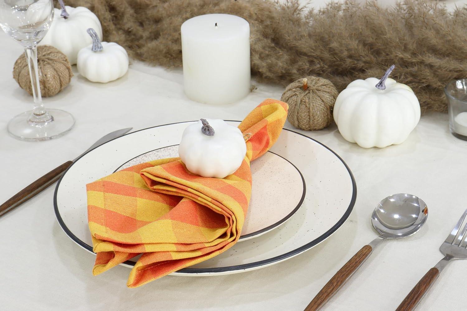 image:imagePurpleEssences Buffalo Plaid Cloth Napkins Mitered Corners Christmas Holiday Winter Gingham Check Dinner Napkin Set of 12100 Cotton 18x18 Inch Reusable Washable Multi ColorOrange Golden Yellow