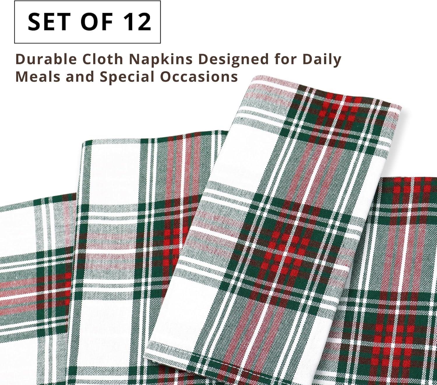 image:imagePurpleEssences Buffalo Plaid Cloth Napkins Mitered Corners Christmas Holiday Winter Gingham Check Dinner Napkin Set of 12100 Cotton 18x18 Inch Reusable Washable Multi ColorTartan Plaid RedWhite