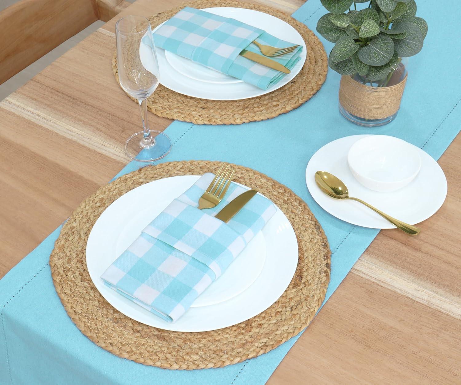 image:imagePurpleEssences Buffalo Plaid Cloth Napkins Mitered Corners Christmas Holiday Winter Gingham Check Dinner Napkin Set of 12100 Cotton 18x18 Inch Reusable Washable Multi ColorAqua Blue White
