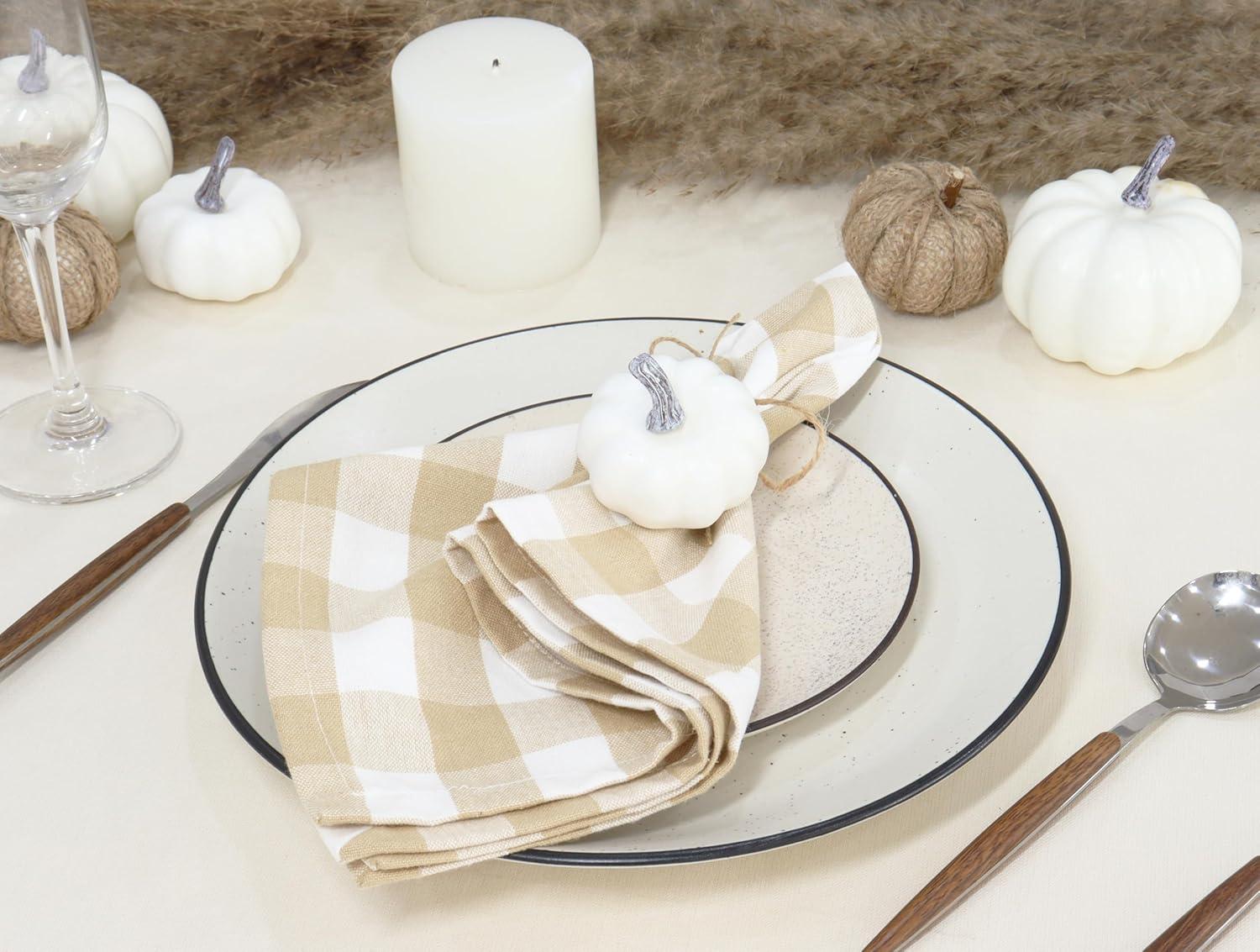 image:imagePurpleEssences Buffalo Plaid Cloth Napkins Mitered Corners Christmas Holiday Winter Gingham Check Dinner Napkin Set of 12100 Cotton 18x18 Inch Reusable Washable Multi ColorBeige White