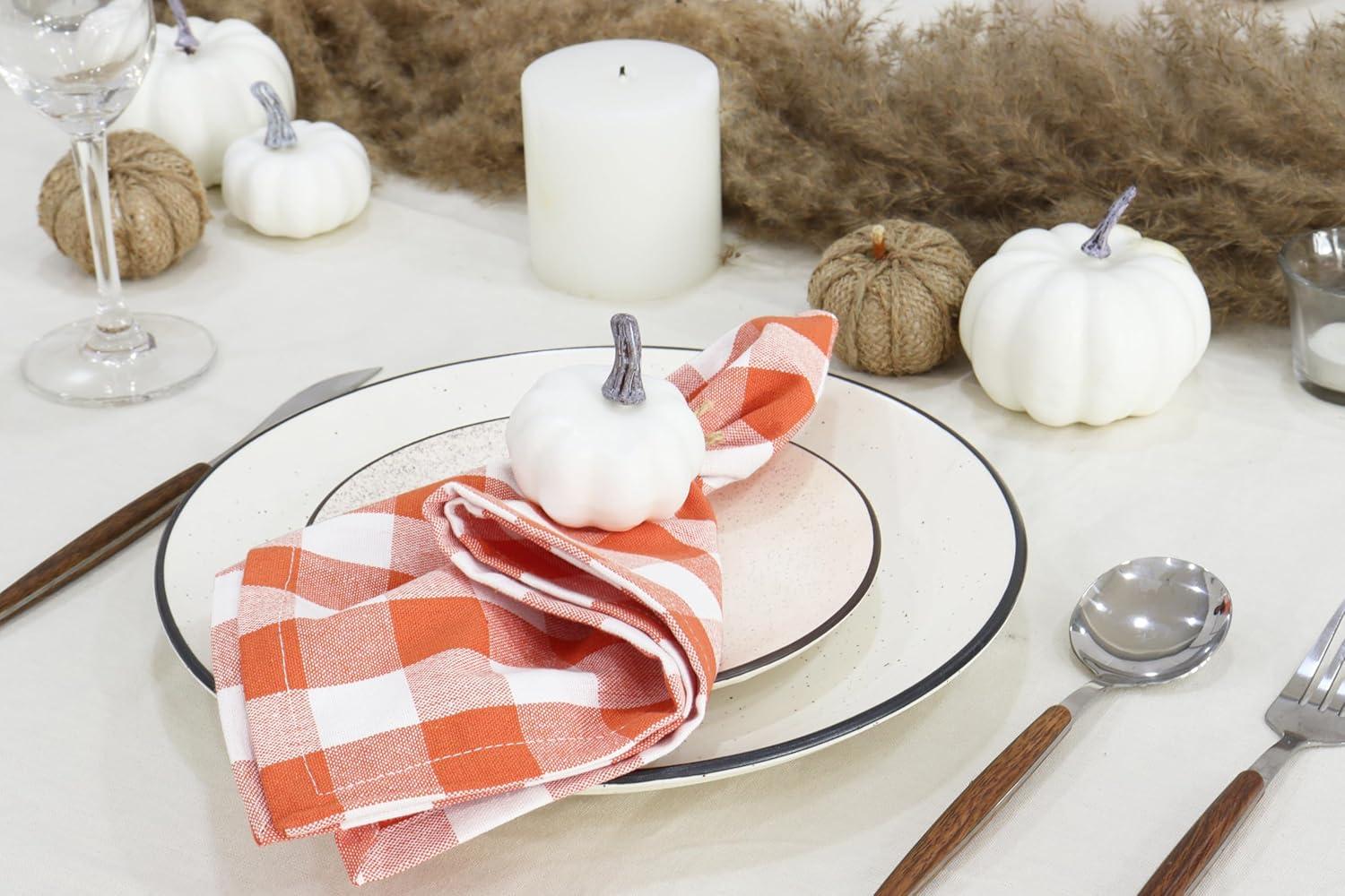 image:imagePurpleEssences Buffalo Plaid Cloth Napkins Mitered Corners Christmas Holiday Winter Gingham Check Dinner Napkin Set of 12100 Cotton 18x18 Inch Reusable Washable Multi ColorOrange White