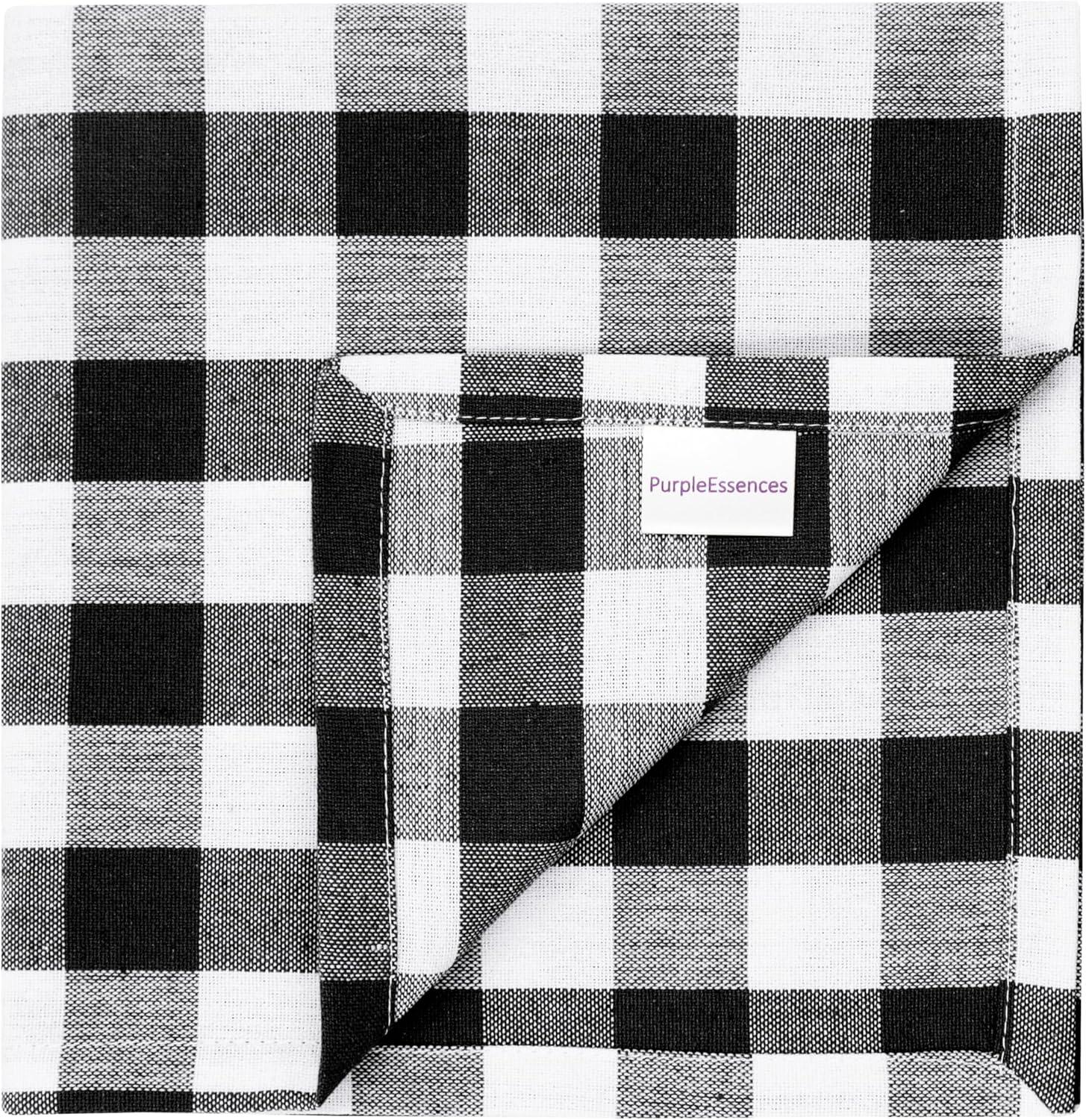 image:imagePurpleEssences Buffalo Plaid Cloth Napkins Mitered Corners Christmas Holiday Winter Gingham Check Dinner Napkin Set of 12100 Cotton 18x18 Inch Reusable Washable Multi ColorBlack White
