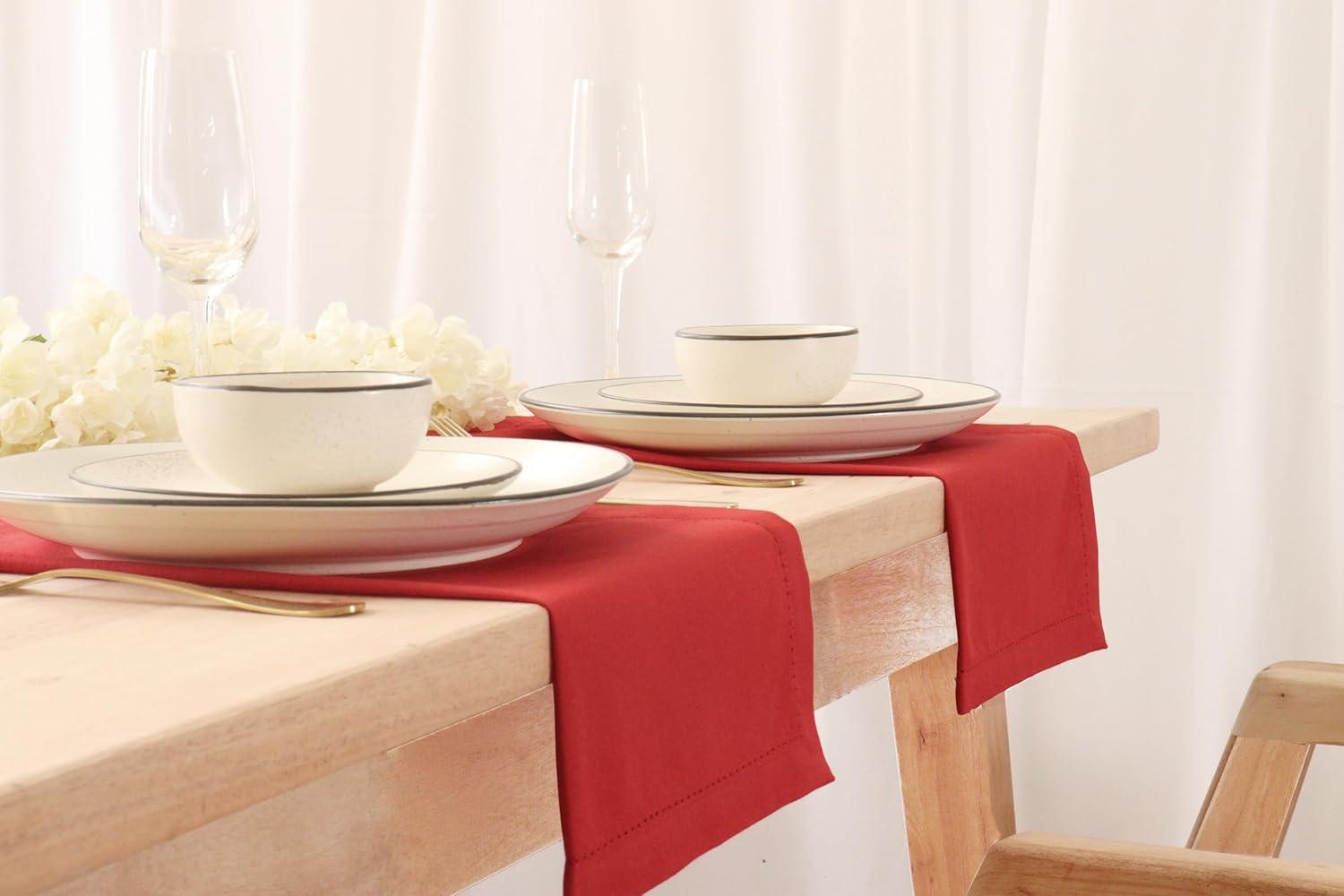 image:imagePurpleEssences Christmas Embroidered Hemstitch Napkin Set of 6 amp Hemstitch Napkins Set of 1218x18 Inch 100 Cotton SnowflakesRed