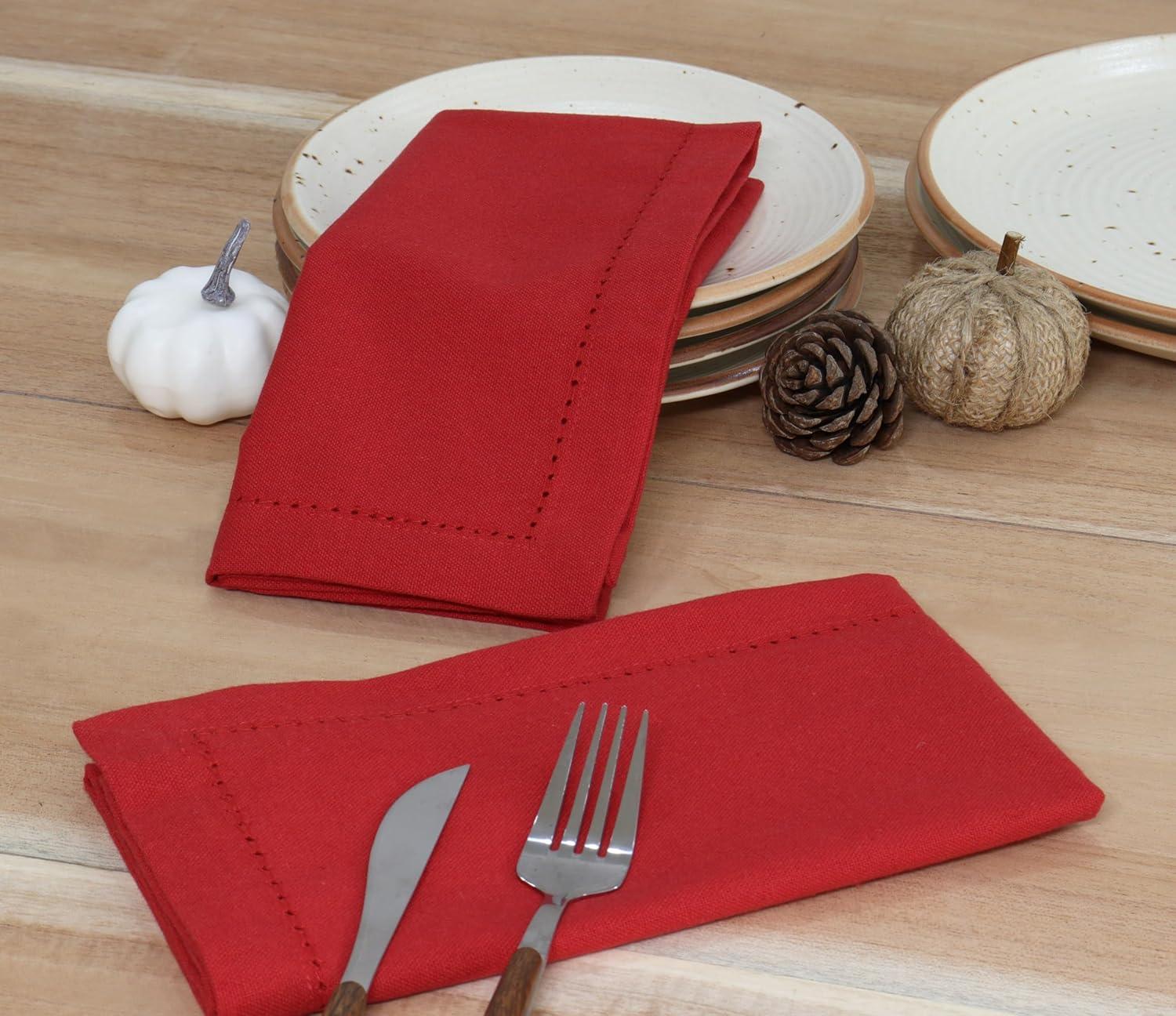 image:imagePurpleEssences Christmas Embroidered Hemstitch Napkin Set of 6 amp Hemstitch Napkins Set of 1218x18 Inch 100 Cotton SnowflakesRed