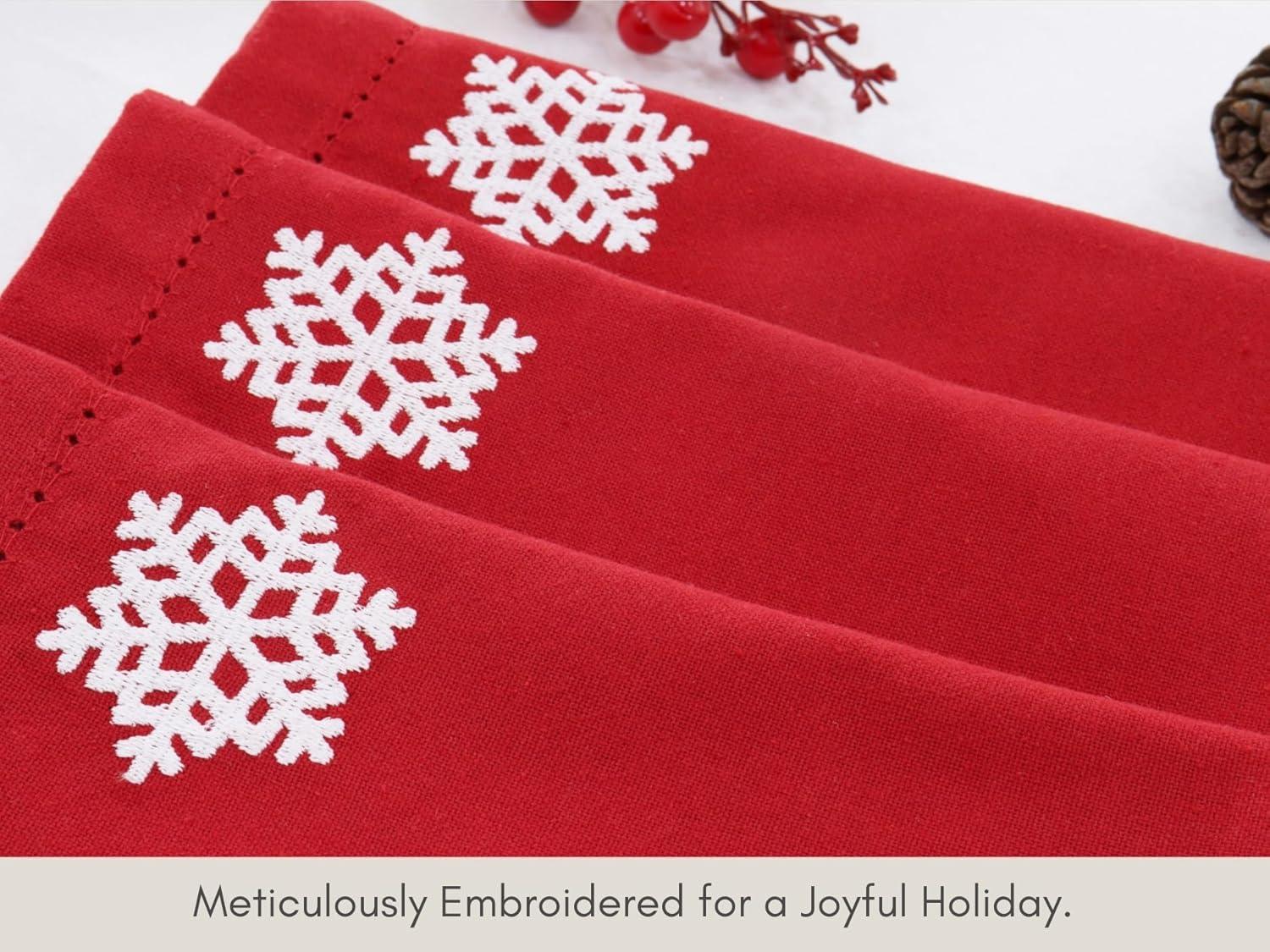 image:imagePurpleEssences Christmas Embroidered Hemstitch Napkin Set of 6 amp Hemstitch Napkins Set of 1218x18 Inch 100 Cotton SnowflakesRed