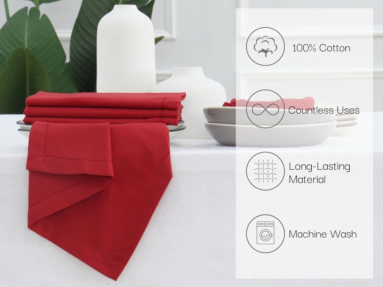 image:imagePurpleEssences Christmas Embroidered Hemstitch Napkin Set of 6 amp Hemstitch Napkins Set of 1218x18 Inch 100 Cotton SnowflakesRed