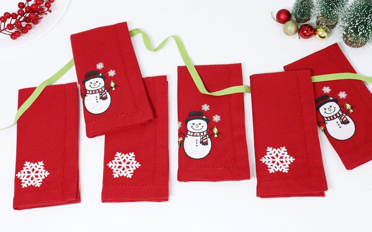 image:imagePurpleEssences Christmas Embroidered Hemstitch Napkin Set of 6 amp Solid Napkins Set of 1218x18 Inch 100 Cotton SnowflakesRed