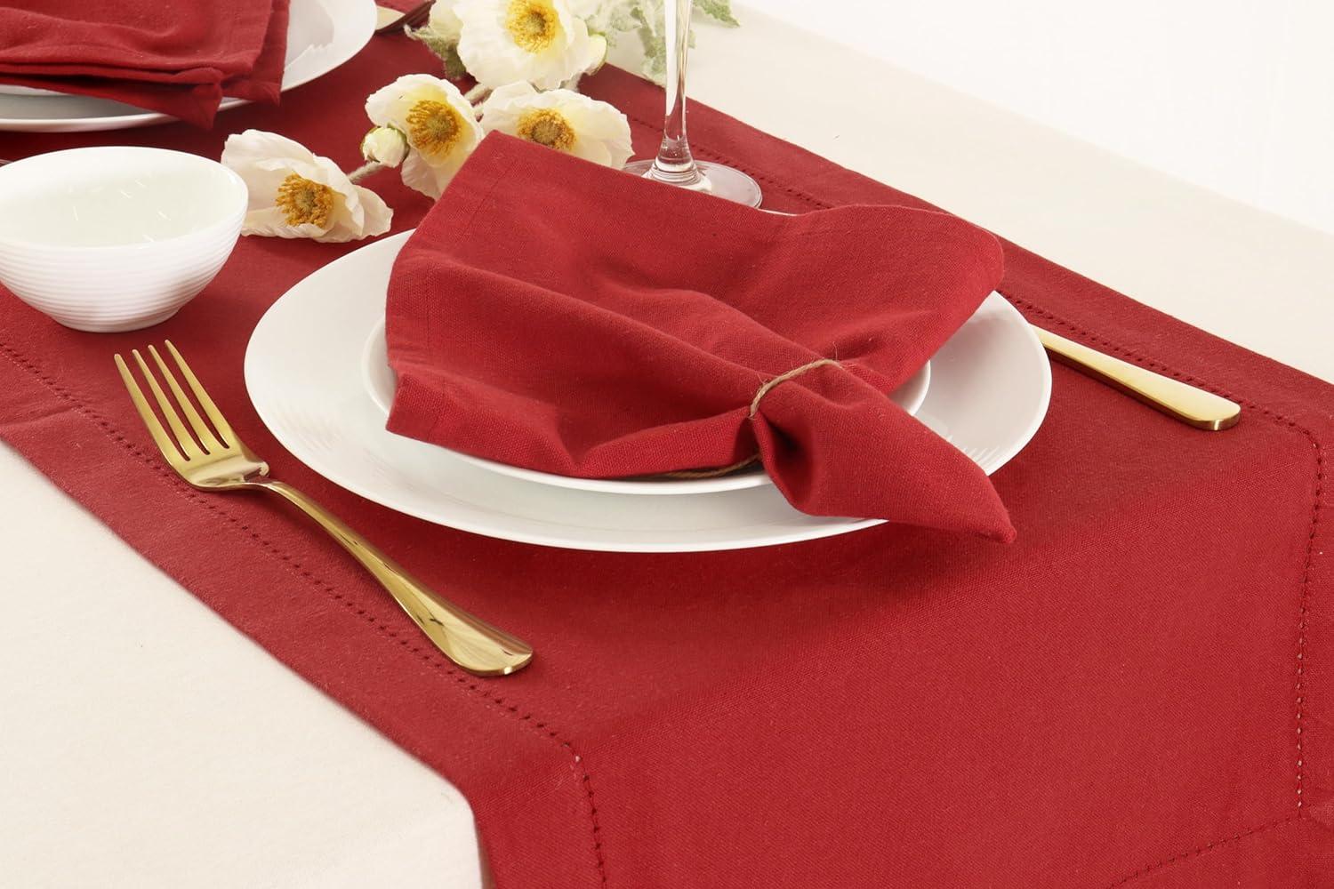 image:imagePurpleEssences Christmas Embroidered Hemstitch Napkin Set of 6 amp Solid Napkins Set of 1218x18 Inch 100 Cotton SnowflakesRed