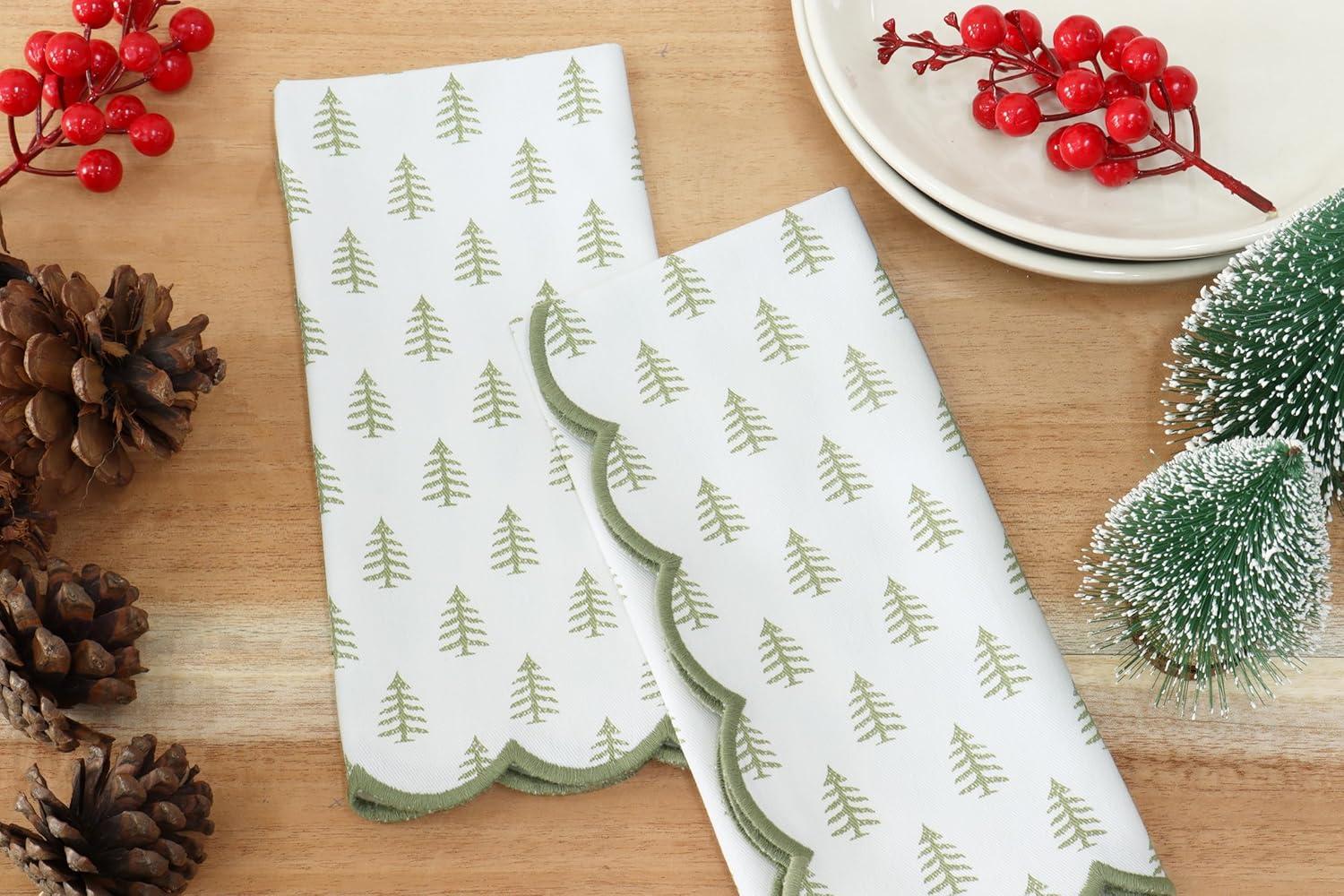 image:imagePurpleEssences Christmas Tree Scalloped Napkin Set of 4 amp Printed Napkin Set of 618x18 Inch 100 Cotton Christmas Tree