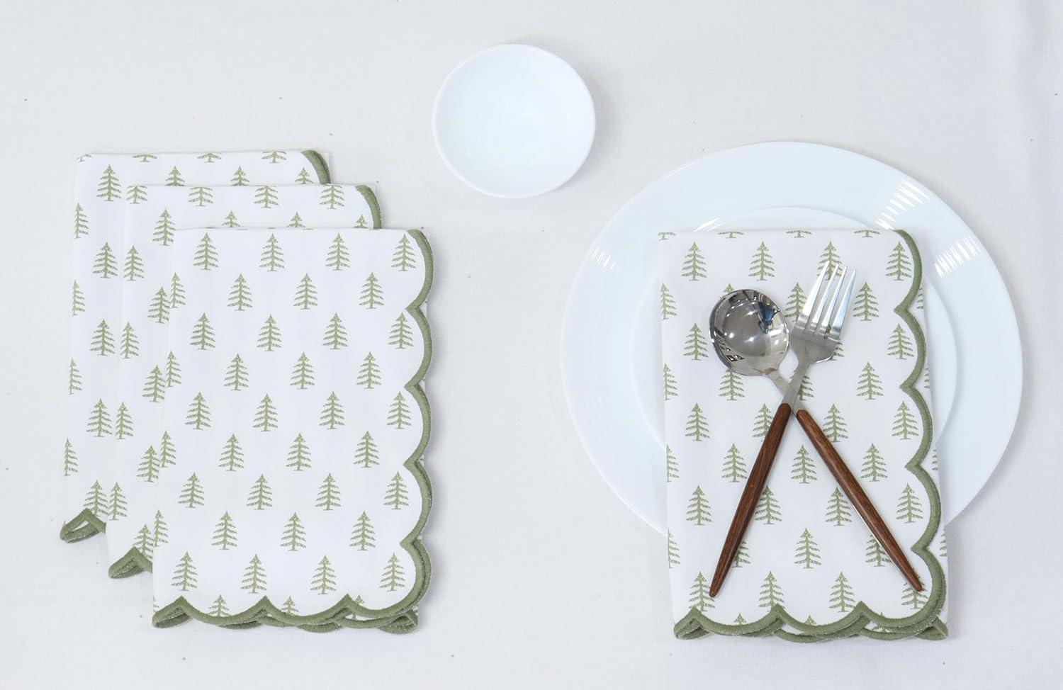 image:imagePurpleEssences Christmas Tree Scalloped Napkin Set of 4 amp Printed Napkin Set of 618x18 Inch 100 Cotton Christmas Tree
