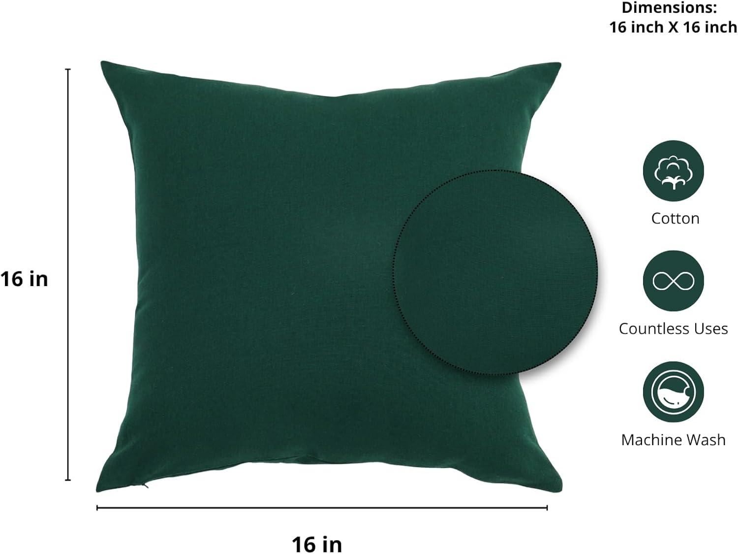 image:imagePurpleEssences Pack of 2 Cotton Pillow Covers Decorative Throw Pillowcase Soft Solid Cushion Case for Sofa Car Bedroom Christmas Holiday Winter 16x16 Inch Forest Green