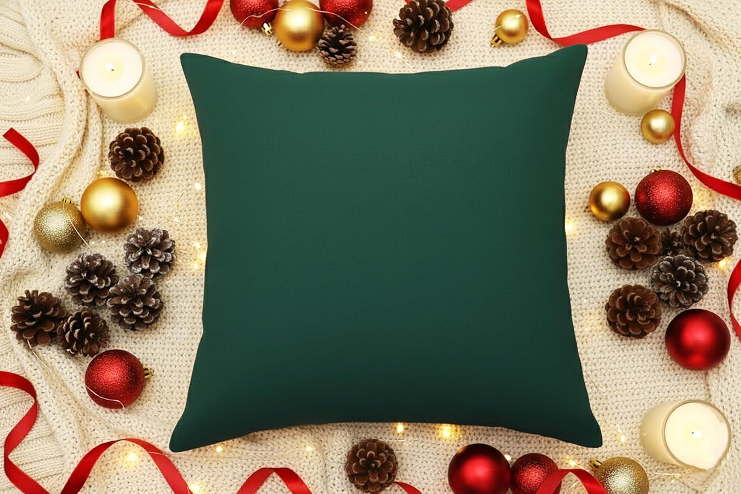 image:imagePurpleEssences Pack of 2 Cotton Pillow Covers Decorative Throw Pillowcase Soft Solid Cushion Case for Sofa Car Bedroom Christmas Holiday Winter 16x16 Inch Forest Green