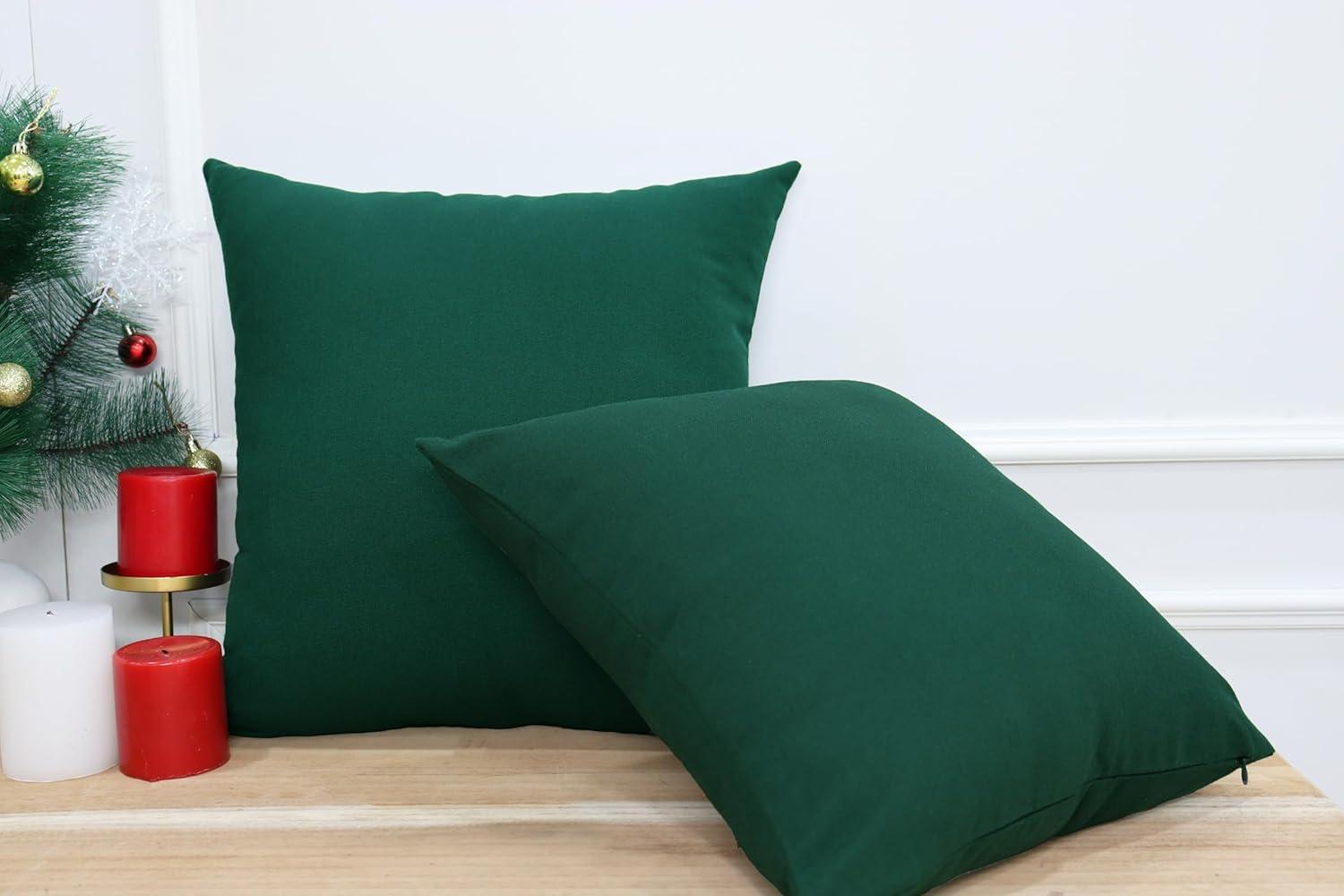 image:imagePurpleEssences Pack of 2 Cotton Pillow Covers Decorative Throw Pillowcase Soft Solid Cushion Case for Sofa Car Bedroom Christmas Holiday Winter 16x16 Inch Forest Green