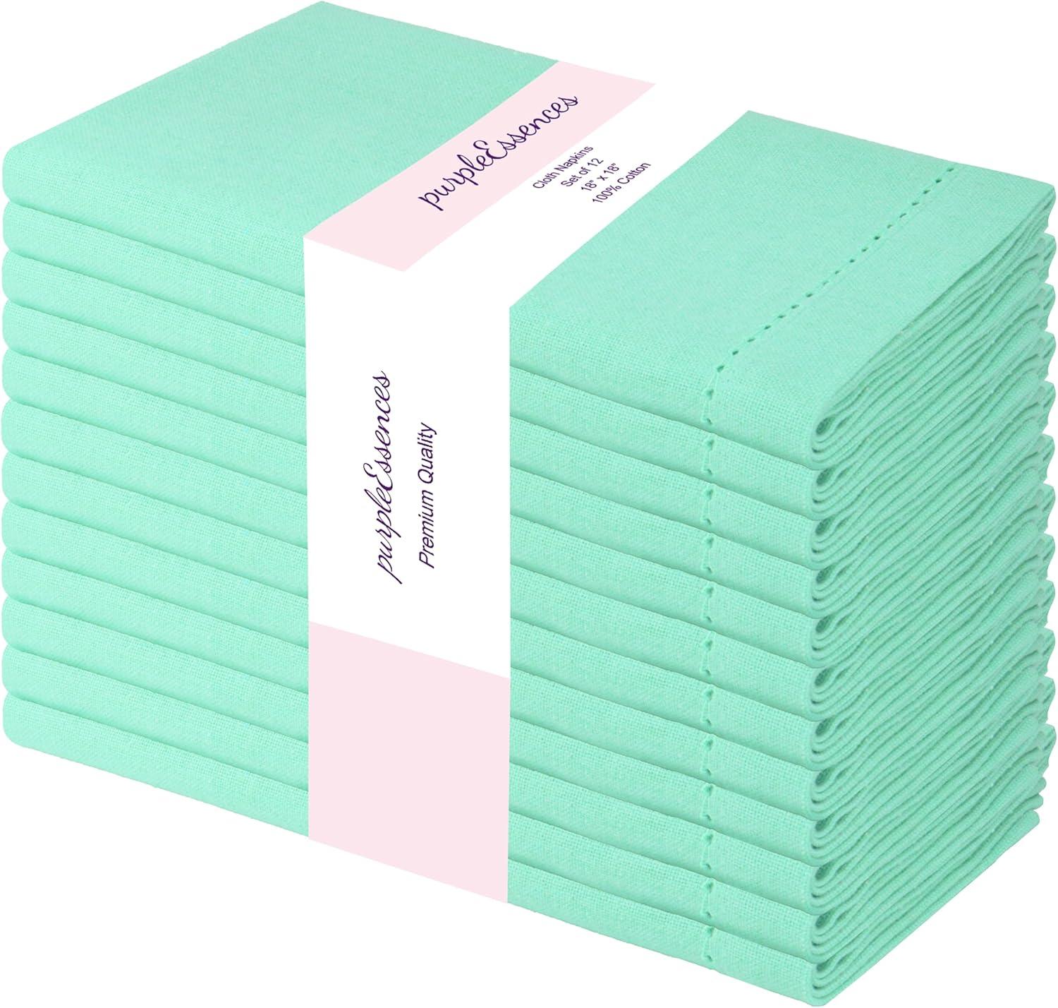 image:imagePurpleEssences Set of 12 Hemstitch Cloth Dinner Napkins 100 Cotton Soft Durable Washable Ideal for Wedding Christmas Holiday Winter Perfect Everyday Use Table Linen 18x18 Blush PinkTurquoise