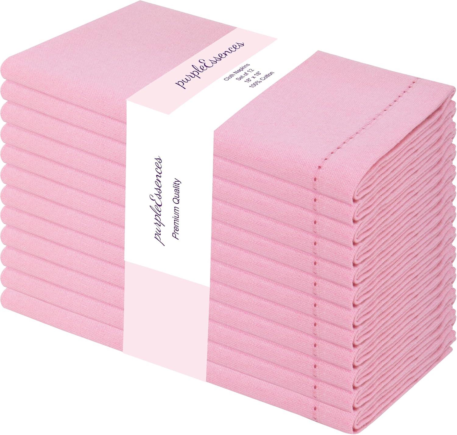 image:imagePurpleEssences Set of 12 Hemstitch Cloth Dinner Napkins 100 Cotton Soft Durable Washable Ideal for Wedding Christmas Holiday Winter Perfect Everyday Use Table Linen 18x18 Blush PinkBlush Pink