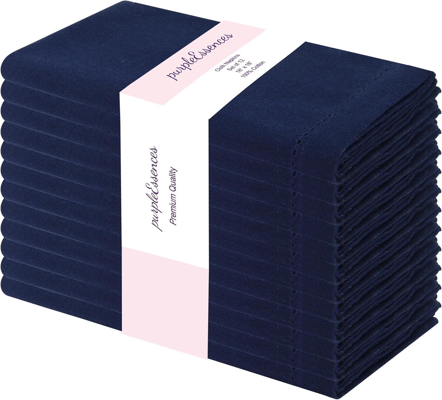 image:imagePurpleEssences Set of 12 Hemstitch Cloth Dinner Napkins 100 Cotton Soft Durable Washable Ideal for Wedding Christmas Holiday Winter Perfect Everyday Use Table Linen 18x18 Blush PinkNavy Blue