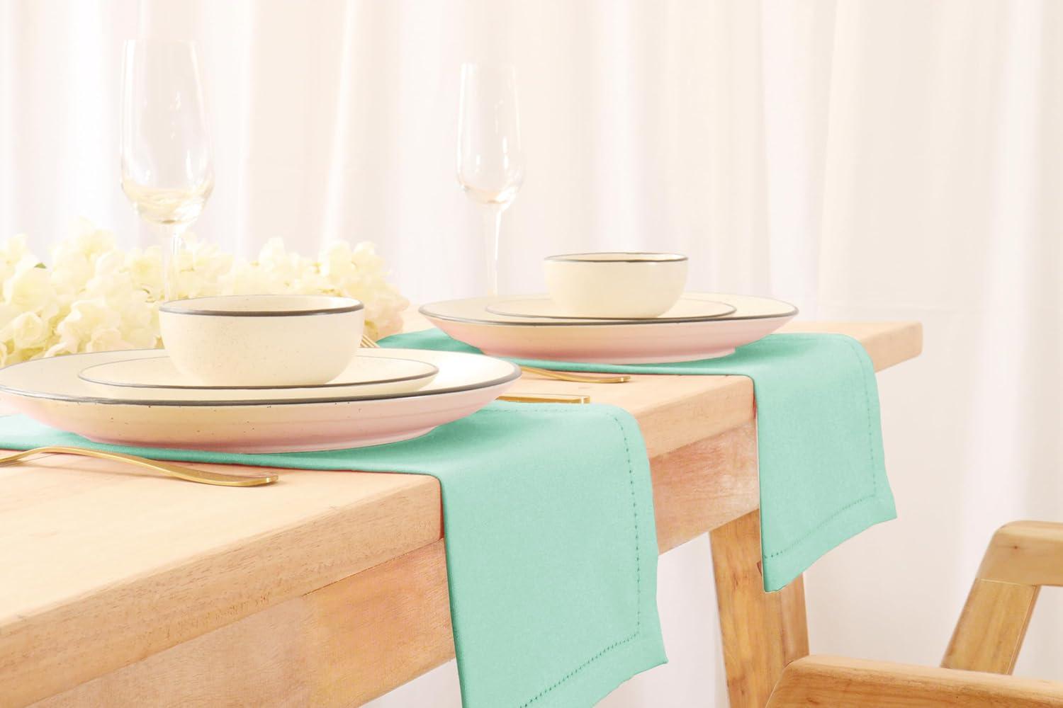 image:imagePurpleEssences Set of 12 Hemstitch Cloth Dinner Napkins 100 Cotton Soft Durable Washable Ideal for Wedding Christmas Holiday Winter Perfect Everyday Use Table Linen 18x18 Blush PinkTurquoise