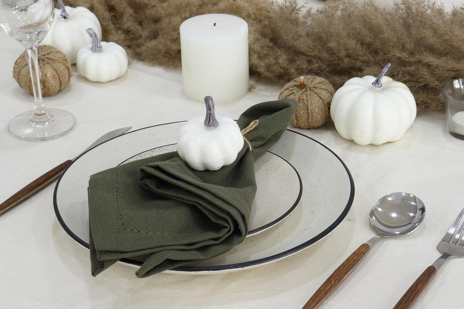image:imagePurpleEssences Set of 12 Hemstitch Cloth Dinner Napkins 100 Cotton Soft Durable Washable Ideal for Wedding Christmas Holiday Winter Perfect Everyday Use Table Linen 18x18 Blush PinkOlive Green