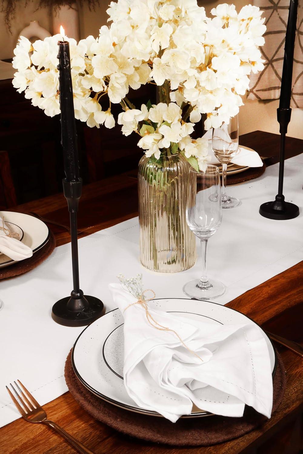 image:imagePurpleEssences Set of 12 Hemstitch Cloth Dinner Napkins 100 Cotton Soft Durable Washable Ideal for Wedding Christmas Holiday Winter Perfect Everyday Use Table Linen 18x18 Blush PinkWhite