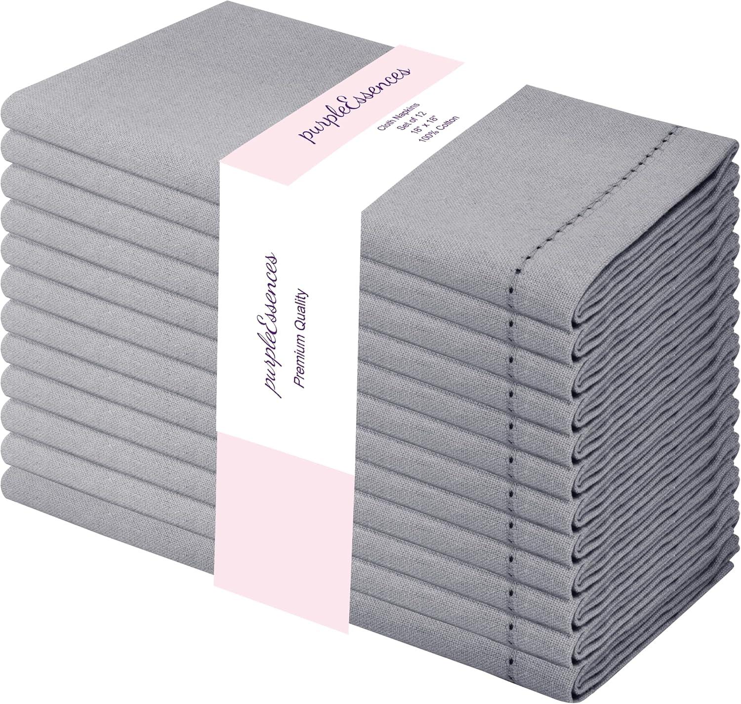image:imagePurpleEssences Set of 12 Hemstitch Cloth Dinner Napkins 100 Cotton Soft Durable Washable Ideal for Wedding Christmas Holiday Winter Perfect Everyday Use Table Linen 18x18 Blush PinkAsh Grey