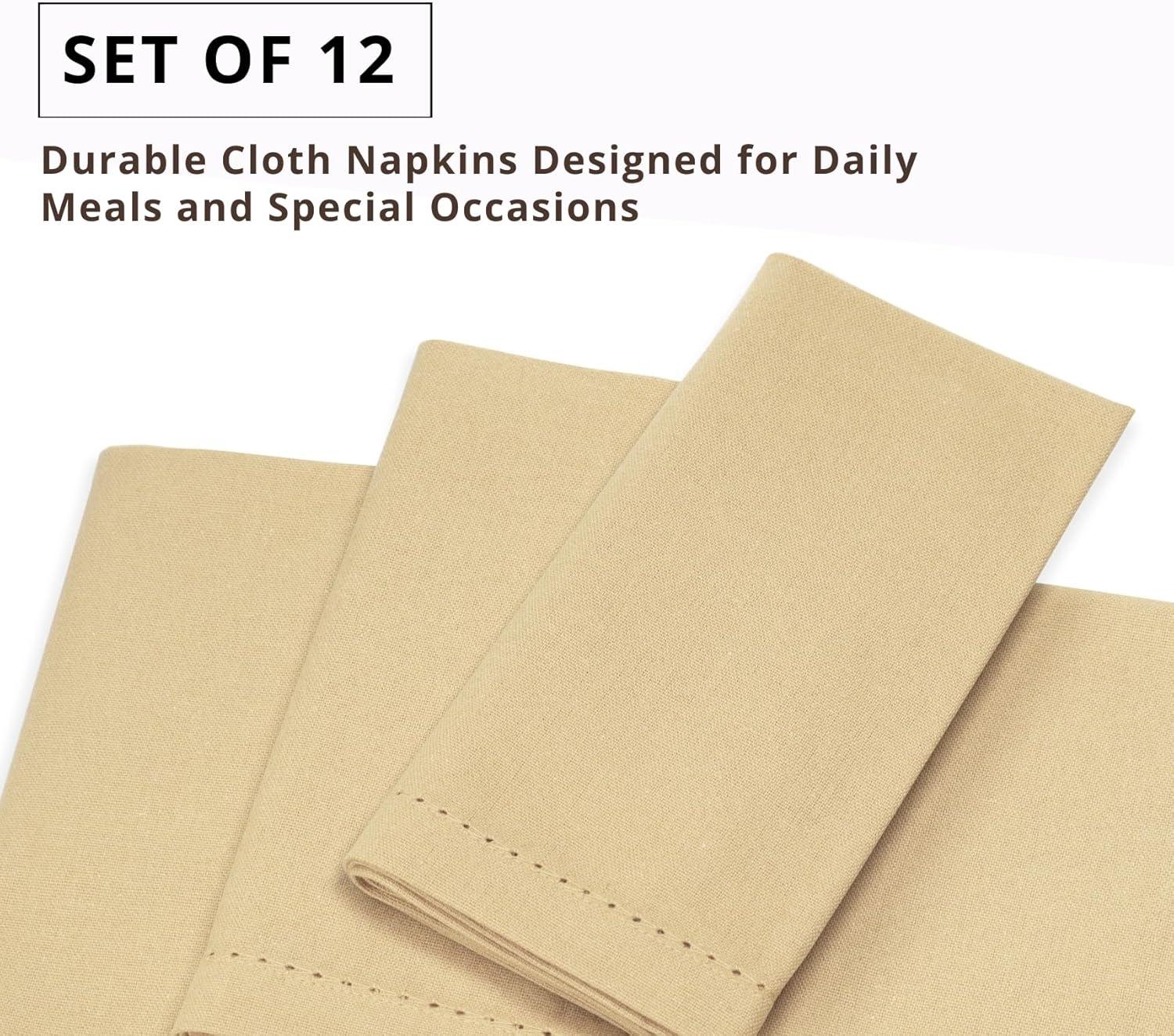 image:imagePurpleEssences Set of 12 Hemstitch Cloth Dinner Napkins 100 Cotton Soft Durable Washable Ideal for Wedding Christmas Holiday Winter Perfect Everyday Use Table Linen 18x18 Blush PinkBeige