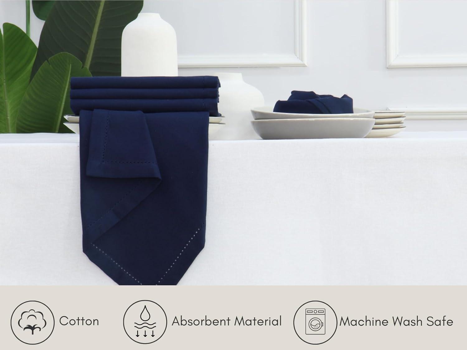 image:imagePurpleEssences Set of 12 Hemstitch Cloth Dinner Napkins 100 Cotton Soft Durable Washable Ideal for Wedding Christmas Holiday Winter Perfect Everyday Use Table Linen 18x18 Blush PinkNavy Blue